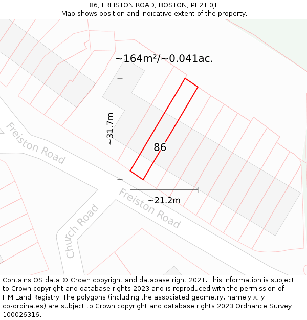 86, FREISTON ROAD, BOSTON, PE21 0JL: Plot and title map