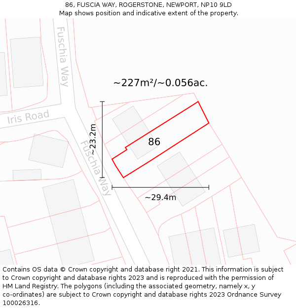 86, FUSCIA WAY, ROGERSTONE, NEWPORT, NP10 9LD: Plot and title map