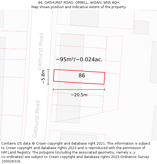 86, GATHURST ROAD, ORRELL, WIGAN, WN5 8QH: Plot and title map