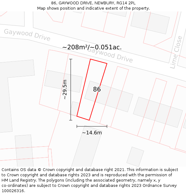 86, GAYWOOD DRIVE, NEWBURY, RG14 2PL: Plot and title map