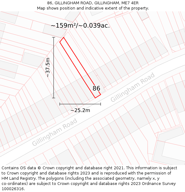 86, GILLINGHAM ROAD, GILLINGHAM, ME7 4ER: Plot and title map