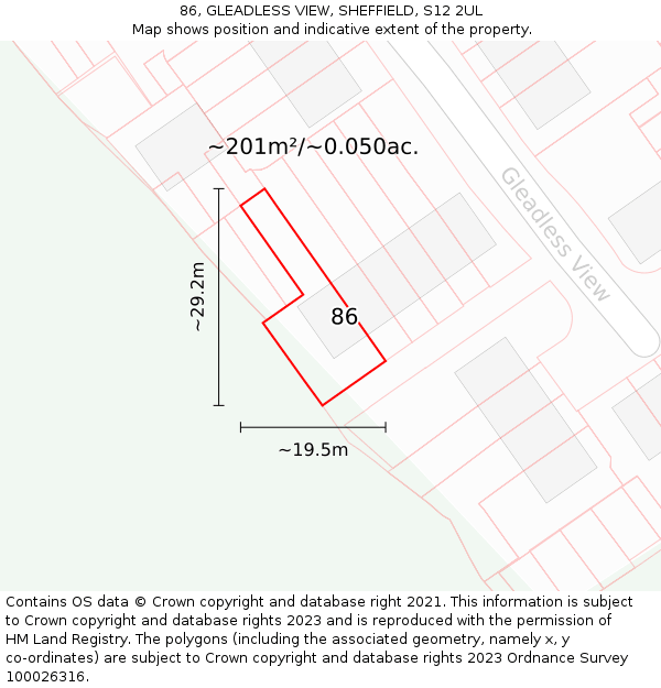 86, GLEADLESS VIEW, SHEFFIELD, S12 2UL: Plot and title map