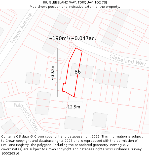 86, GLEBELAND WAY, TORQUAY, TQ2 7SJ: Plot and title map
