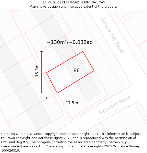 86, GLOUCESTER ROAD, BATH, BA1 7AX: Plot and title map