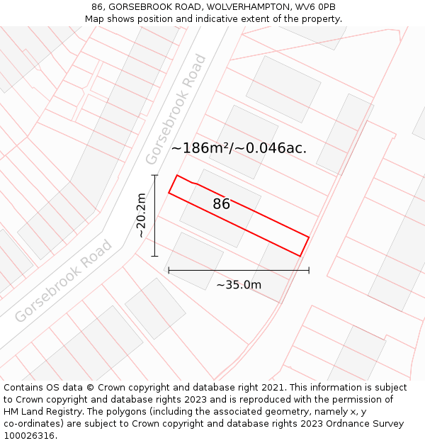 86, GORSEBROOK ROAD, WOLVERHAMPTON, WV6 0PB: Plot and title map