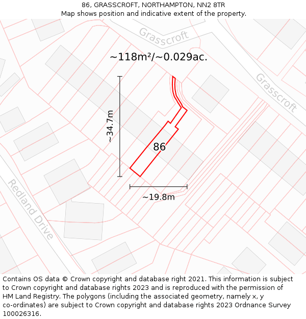 86, GRASSCROFT, NORTHAMPTON, NN2 8TR: Plot and title map