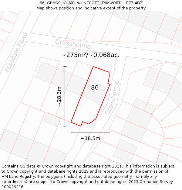 86, GRASSHOLME, WILNECOTE, TAMWORTH, B77 4BZ: Plot and title map