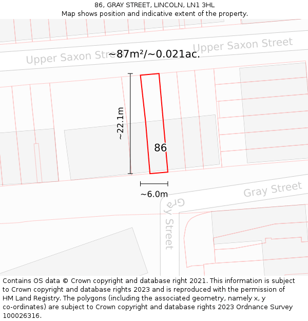 86, GRAY STREET, LINCOLN, LN1 3HL: Plot and title map