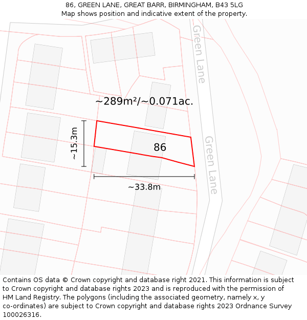 86, GREEN LANE, GREAT BARR, BIRMINGHAM, B43 5LG: Plot and title map