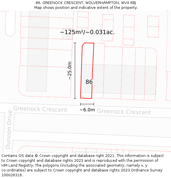 86, GREENOCK CRESCENT, WOLVERHAMPTON, WV4 6BJ: Plot and title map