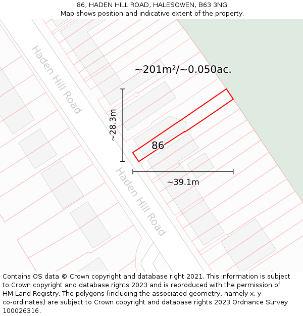 86, HADEN HILL ROAD, HALESOWEN, B63 3NG: Plot and title map
