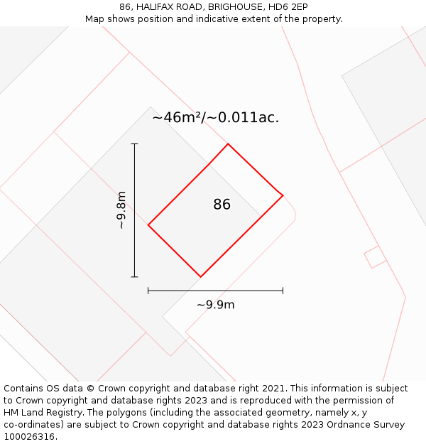 86, HALIFAX ROAD, BRIGHOUSE, HD6 2EP: Plot and title map