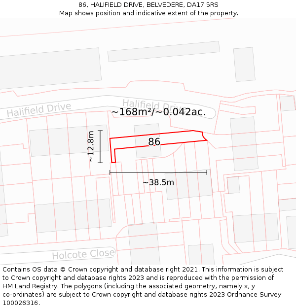 86, HALIFIELD DRIVE, BELVEDERE, DA17 5RS: Plot and title map
