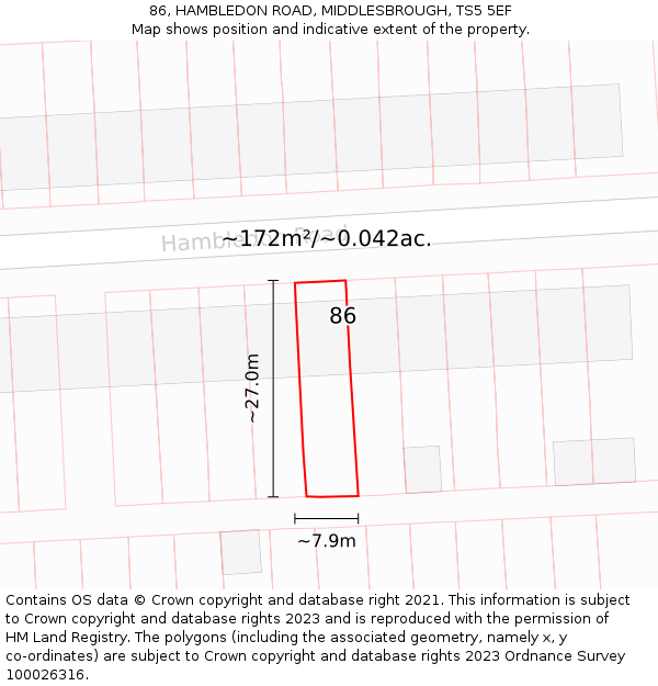 86, HAMBLEDON ROAD, MIDDLESBROUGH, TS5 5EF: Plot and title map
