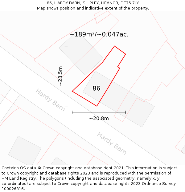 86, HARDY BARN, SHIPLEY, HEANOR, DE75 7LY: Plot and title map