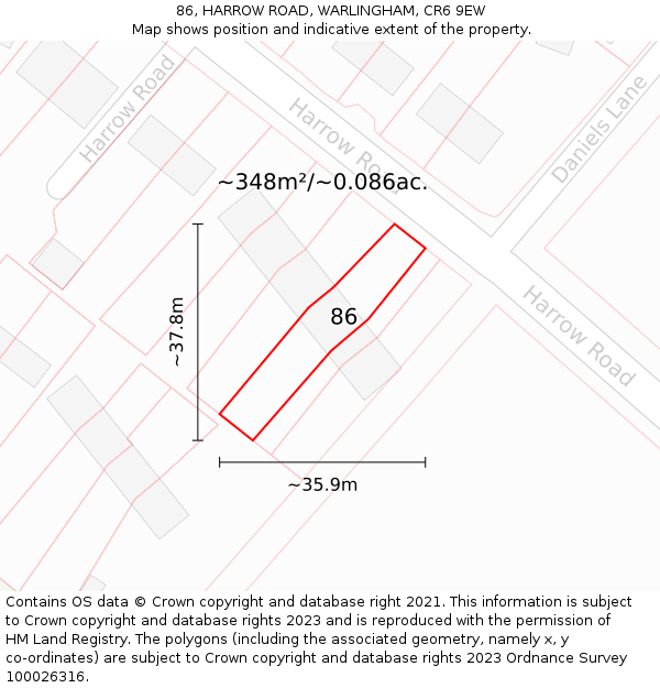 86, HARROW ROAD, WARLINGHAM, CR6 9EW: Plot and title map