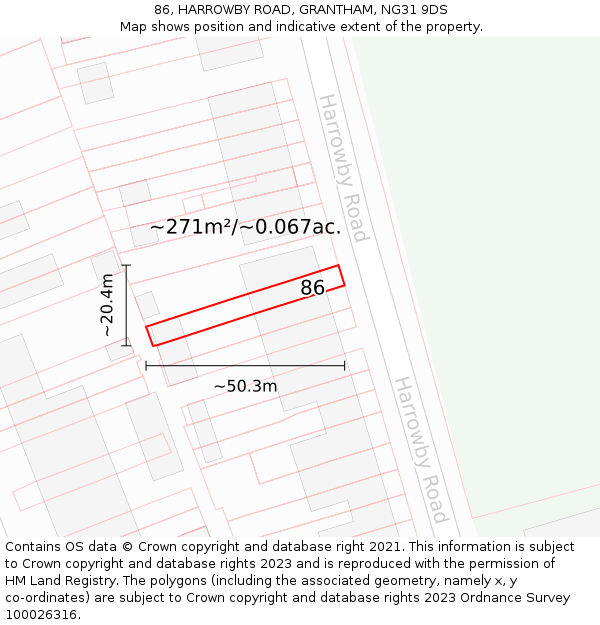 86, HARROWBY ROAD, GRANTHAM, NG31 9DS: Plot and title map