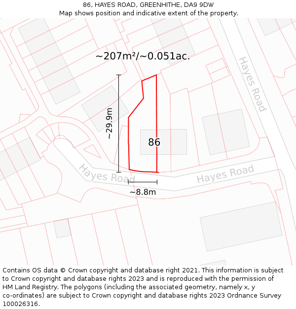 86, HAYES ROAD, GREENHITHE, DA9 9DW: Plot and title map