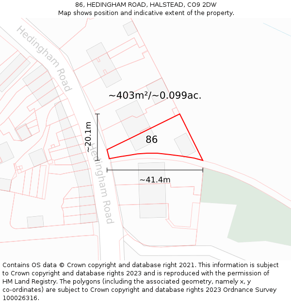 86, HEDINGHAM ROAD, HALSTEAD, CO9 2DW: Plot and title map