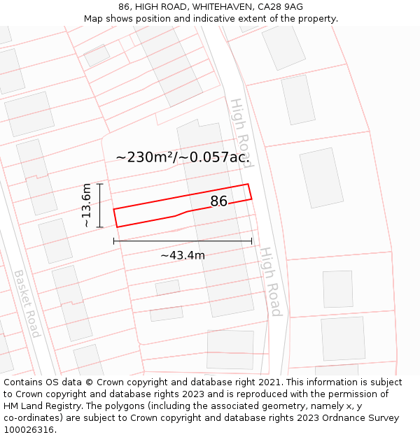 86, HIGH ROAD, WHITEHAVEN, CA28 9AG: Plot and title map