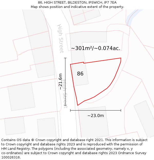 86, HIGH STREET, BILDESTON, IPSWICH, IP7 7EA: Plot and title map