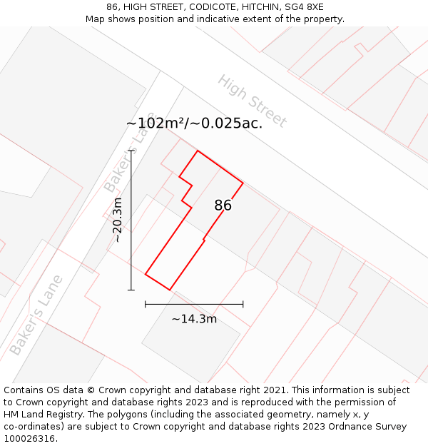 86, HIGH STREET, CODICOTE, HITCHIN, SG4 8XE: Plot and title map