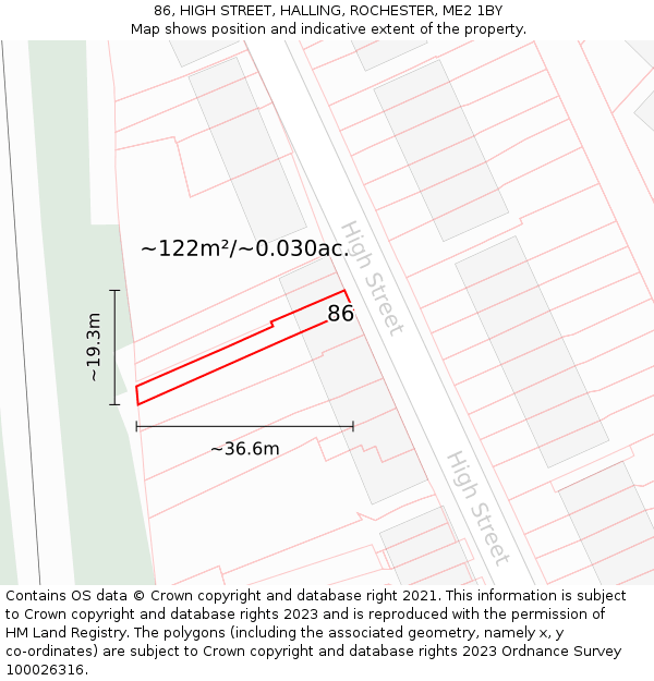 86, HIGH STREET, HALLING, ROCHESTER, ME2 1BY: Plot and title map