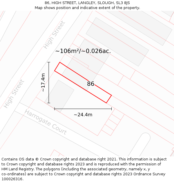86, HIGH STREET, LANGLEY, SLOUGH, SL3 8JS: Plot and title map