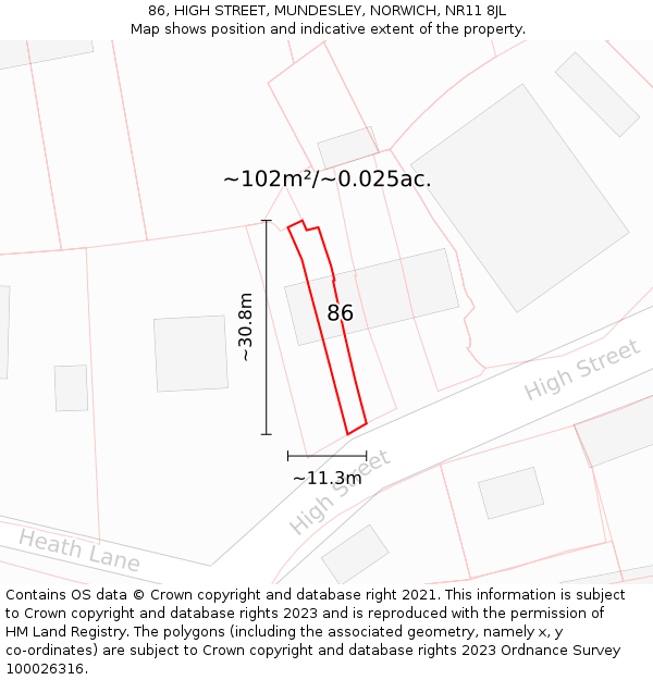 86, HIGH STREET, MUNDESLEY, NORWICH, NR11 8JL: Plot and title map
