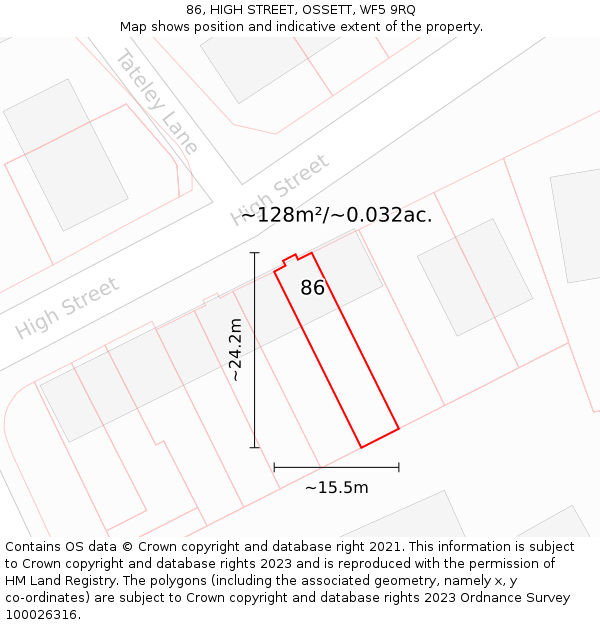 86, HIGH STREET, OSSETT, WF5 9RQ: Plot and title map