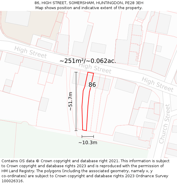 86, HIGH STREET, SOMERSHAM, HUNTINGDON, PE28 3EH: Plot and title map