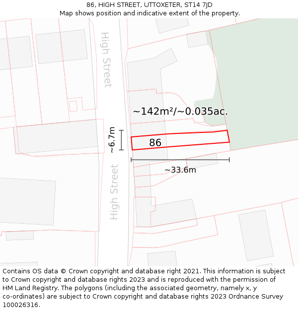 86, HIGH STREET, UTTOXETER, ST14 7JD: Plot and title map