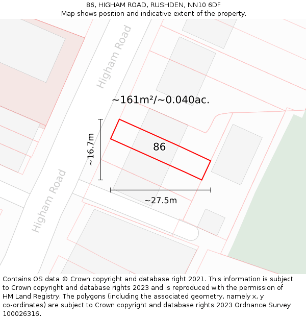 86, HIGHAM ROAD, RUSHDEN, NN10 6DF: Plot and title map