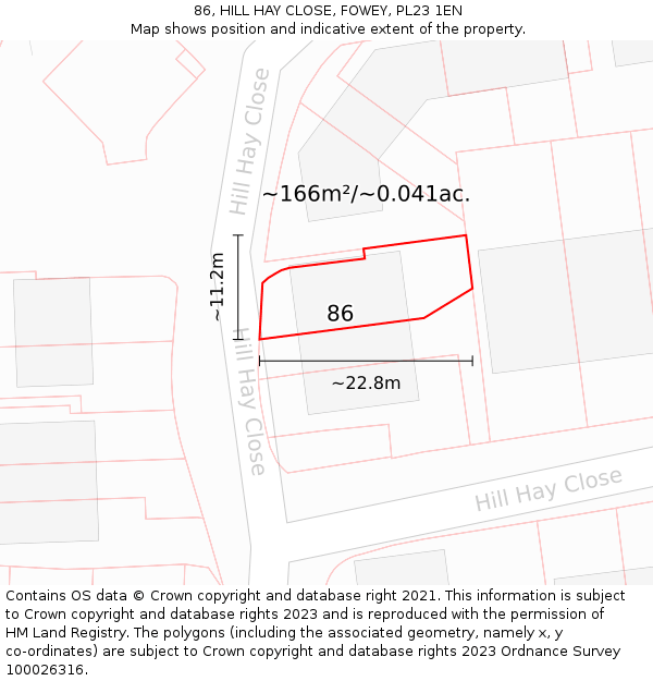 86, HILL HAY CLOSE, FOWEY, PL23 1EN: Plot and title map