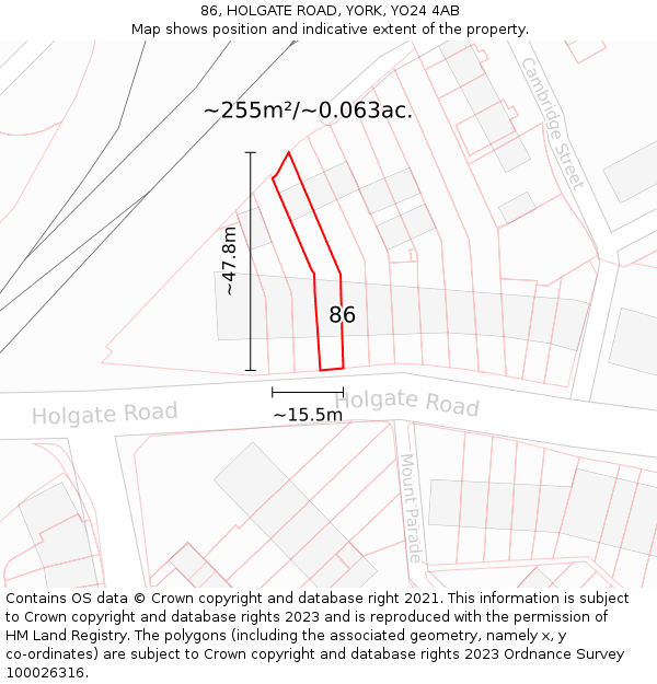 86, HOLGATE ROAD, YORK, YO24 4AB: Plot and title map