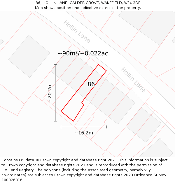 86, HOLLIN LANE, CALDER GROVE, WAKEFIELD, WF4 3DF: Plot and title map