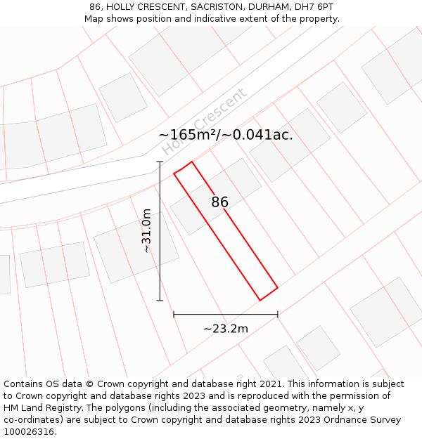 86, HOLLY CRESCENT, SACRISTON, DURHAM, DH7 6PT: Plot and title map