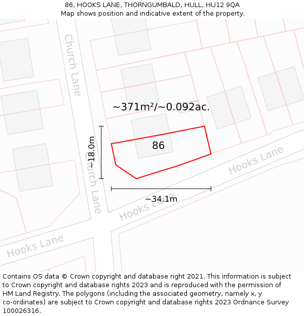 86, HOOKS LANE, THORNGUMBALD, HULL, HU12 9QA: Plot and title map