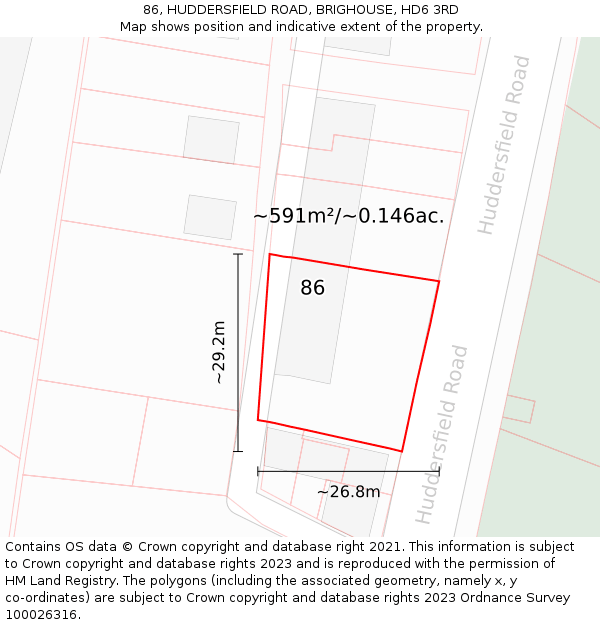 86, HUDDERSFIELD ROAD, BRIGHOUSE, HD6 3RD: Plot and title map