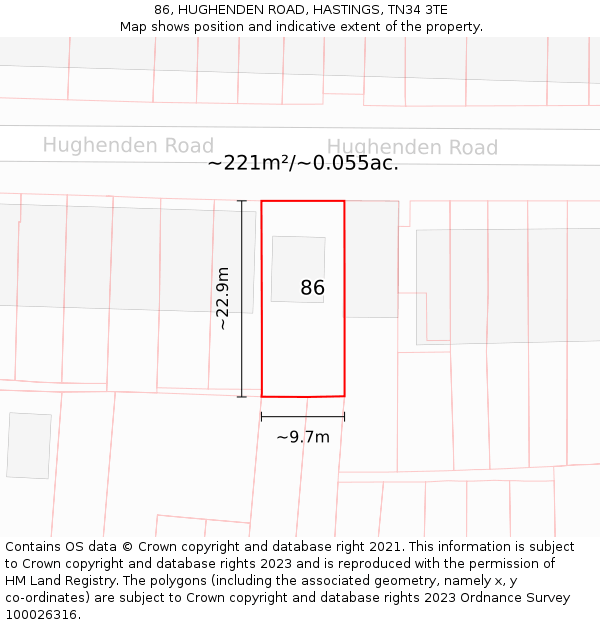 86, HUGHENDEN ROAD, HASTINGS, TN34 3TE: Plot and title map