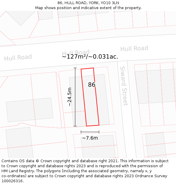 86, HULL ROAD, YORK, YO10 3LN: Plot and title map