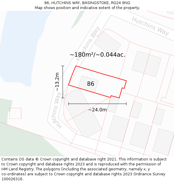 86, HUTCHINS WAY, BASINGSTOKE, RG24 9NG: Plot and title map