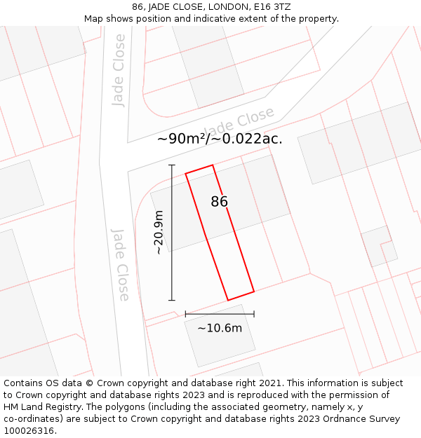 86, JADE CLOSE, LONDON, E16 3TZ: Plot and title map