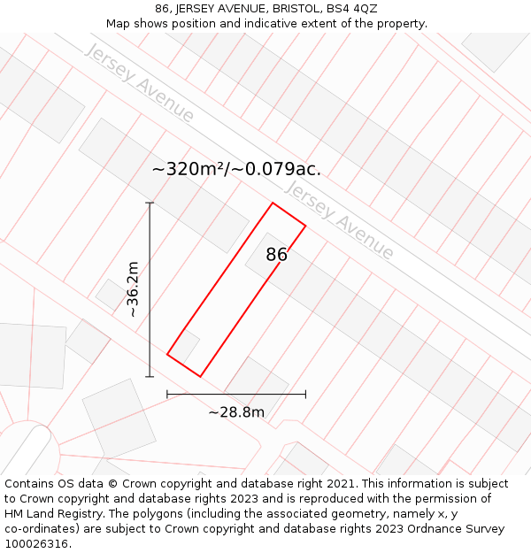 86, JERSEY AVENUE, BRISTOL, BS4 4QZ: Plot and title map