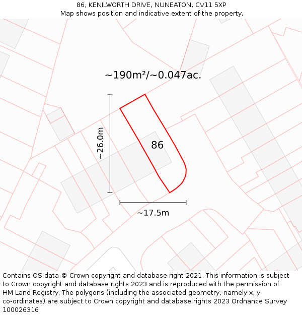 86, KENILWORTH DRIVE, NUNEATON, CV11 5XP: Plot and title map
