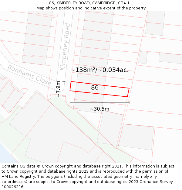 86, KIMBERLEY ROAD, CAMBRIDGE, CB4 1HJ: Plot and title map