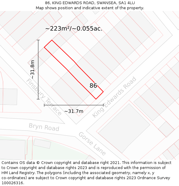 86, KING EDWARDS ROAD, SWANSEA, SA1 4LU: Plot and title map