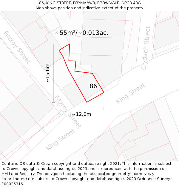 86, KING STREET, BRYNMAWR, EBBW VALE, NP23 4RG: Plot and title map