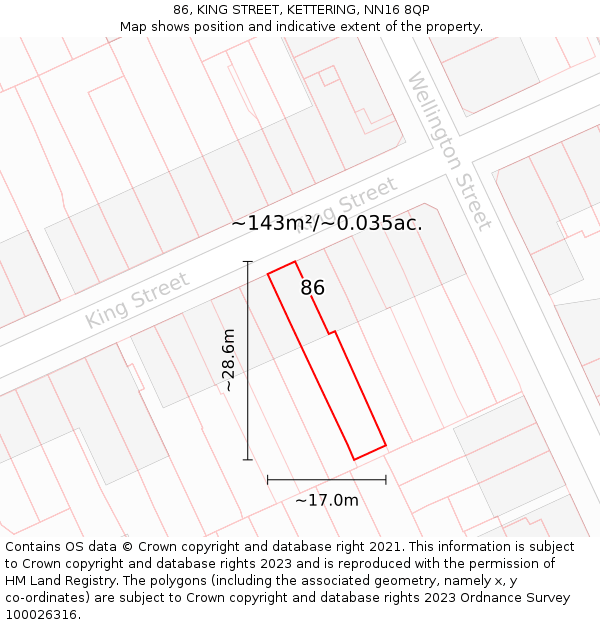 86, KING STREET, KETTERING, NN16 8QP: Plot and title map