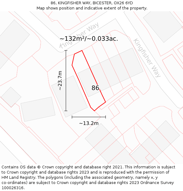 86, KINGFISHER WAY, BICESTER, OX26 6YD: Plot and title map